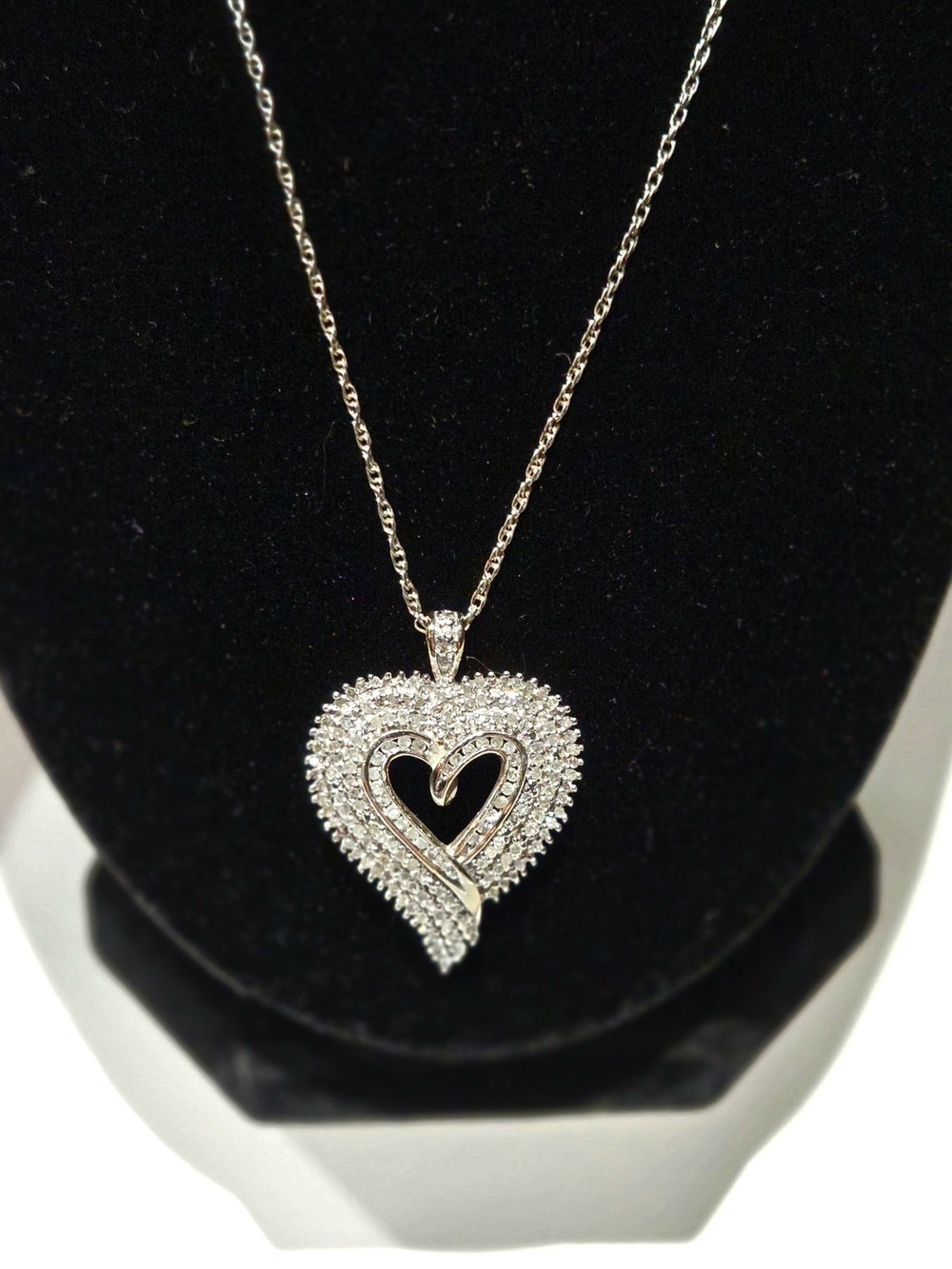 Sterling Silver Heart Pendant Necklace with Lab-grown Diamond Accents